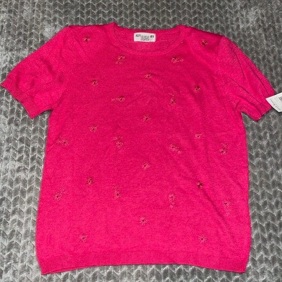 NWT Alfred Dunner Short Sleeve Floral Embroidered Sweater.  Large Petite. - Picture 6 of 12